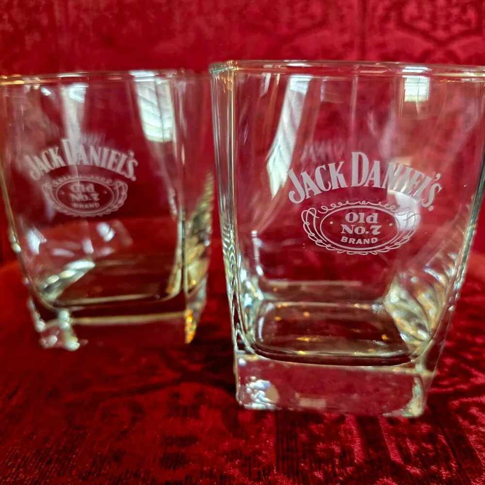 Jack Daniels Old No. 7 Tennessee Whiskey Square Bottom Old Fashioned Glass x 2